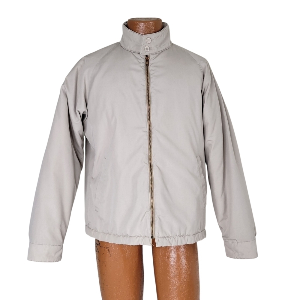 London Fog Jacket Men Size 40 R Beige Quilted Lining Pockets Zip Front Vintage